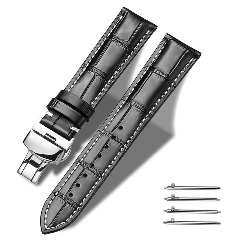 MORANO Moran Quick Release Leather Watch Bands Deployment Butterfly Buckle 18mm 20mm 22mm 24mm Blue Black Brown Calfskin Replacement Watch Strap for Men & Women - Image 1